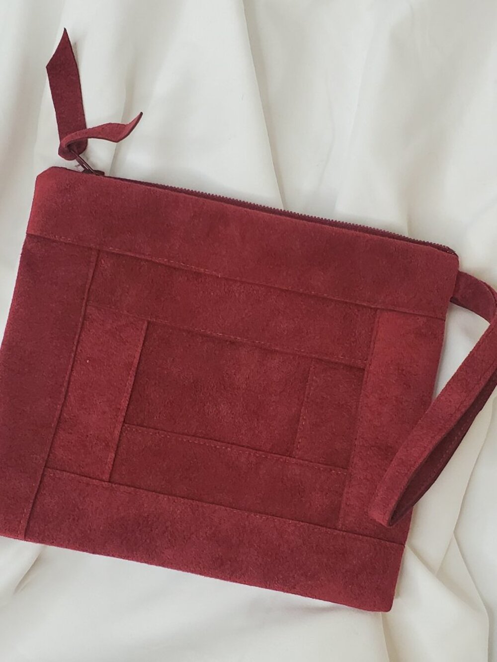 Madeleine Nicole Dark Red Genuine Suede Patchwork Wristlet Clutch Pouch
